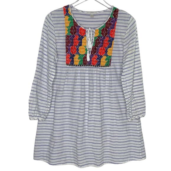 J Crew S Womens Embroidered Striped Tunic Top Dress Breathable 100% Cotton - Picture 1 of 8
